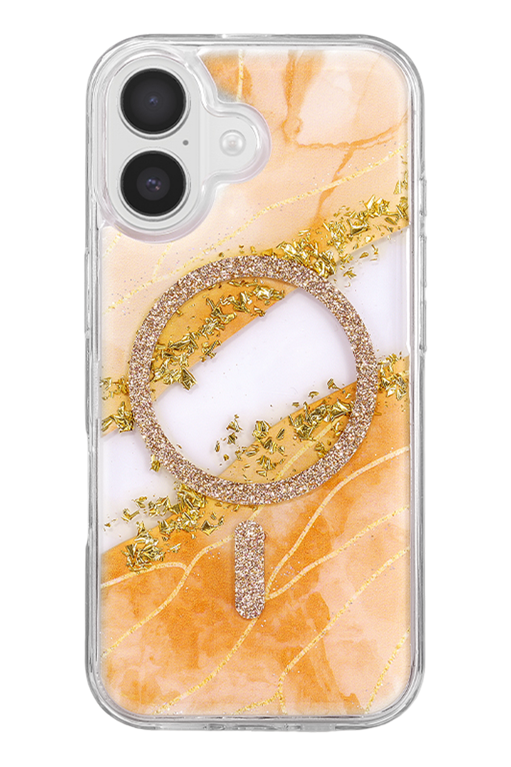 Onegif Apple iPhone 16 Lotus Simli Magsafe Kapak - Turuncu 3