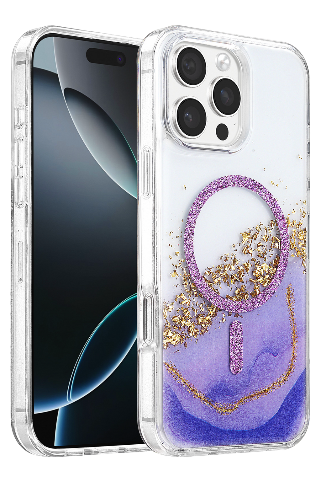 Onegif Apple iPhone 16 Pro Max Lotus Simli Magsafe Kapak - Mor 1