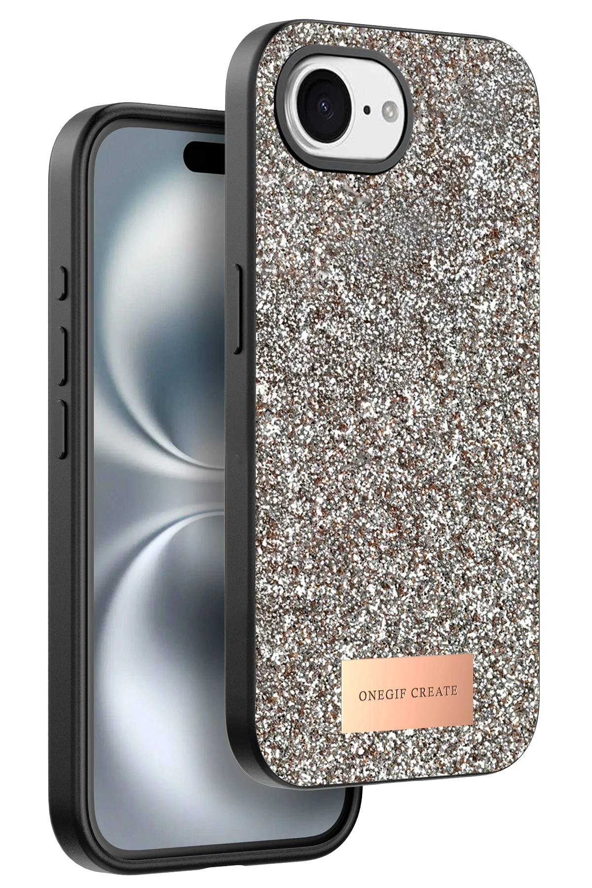 Onegif Apple iPhone 16E Bright Simli Kapak - Çöl Titanyum 1