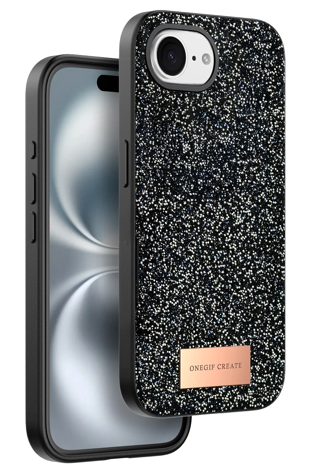 Onegif Apple iPhone 16E Bright Simli Kapak - Siyah 1