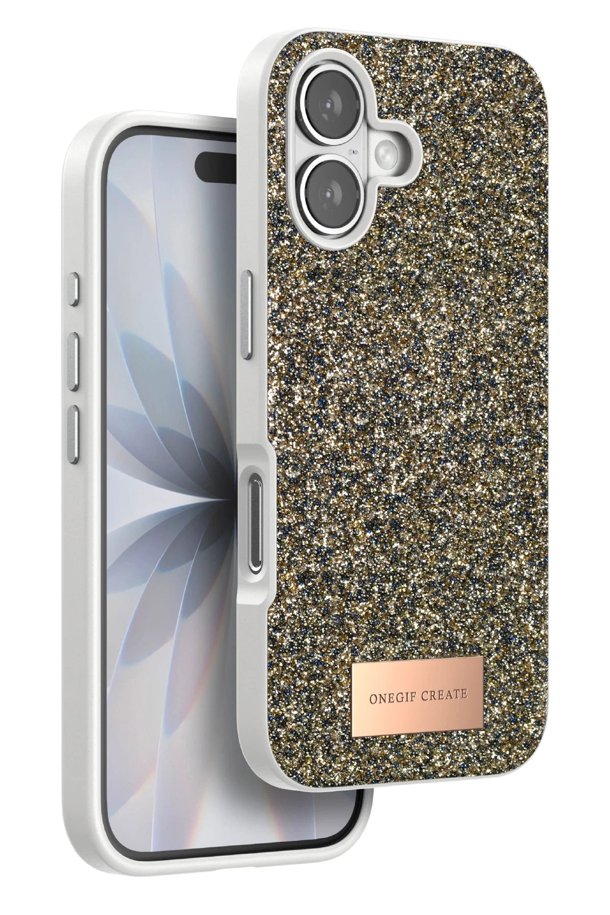 Onegif Apple iPhone 17 Bright Simli Kapak - Çöl Titanyum 1