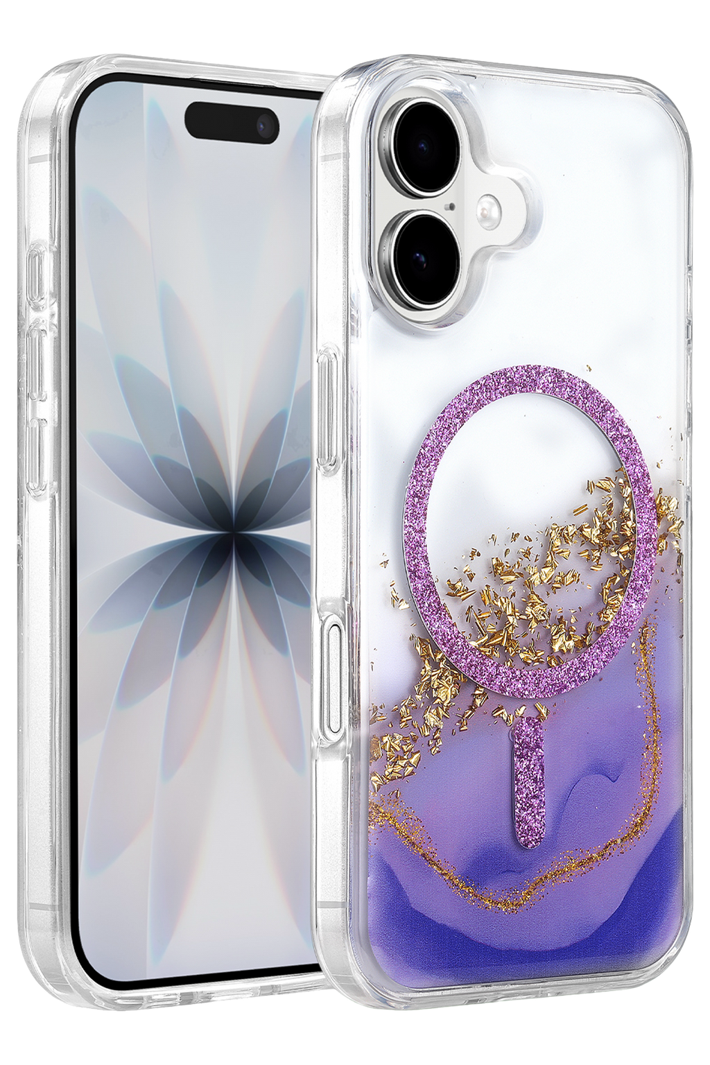 Onegif Apple iPhone 17 Lotus Simli Magsafe Kapak - Mor 1
