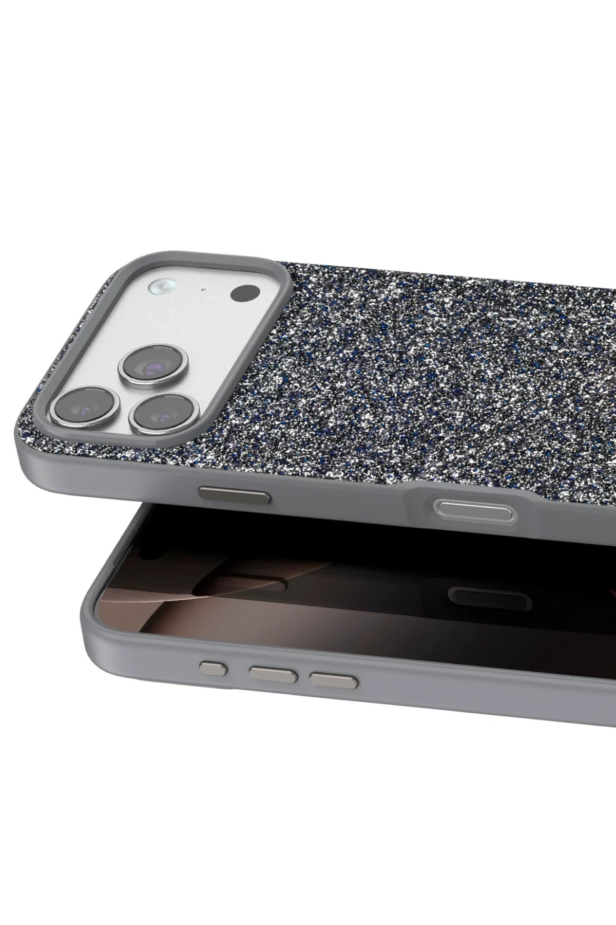 Onegif Apple iPhone 17 Pro Bright Simli Kapak - Gümüş 2
