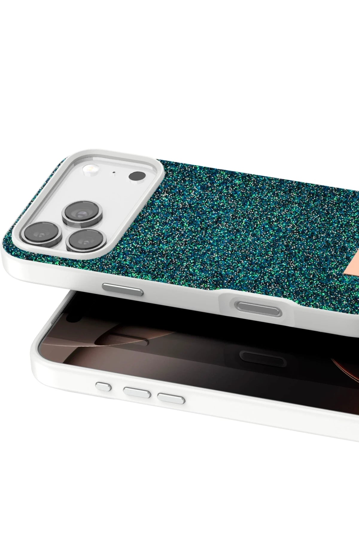 Onegif Apple iPhone 17 Pro Bright Simli Kapak - Koyu Yeşil 2