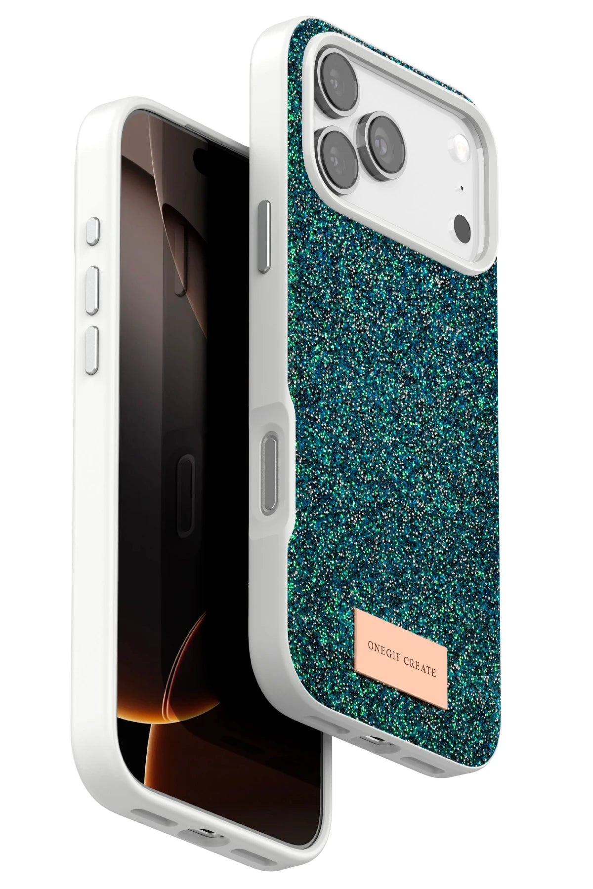 Onegif Apple iPhone 17 Pro Bright Simli Kapak - Koyu Yeşil 1