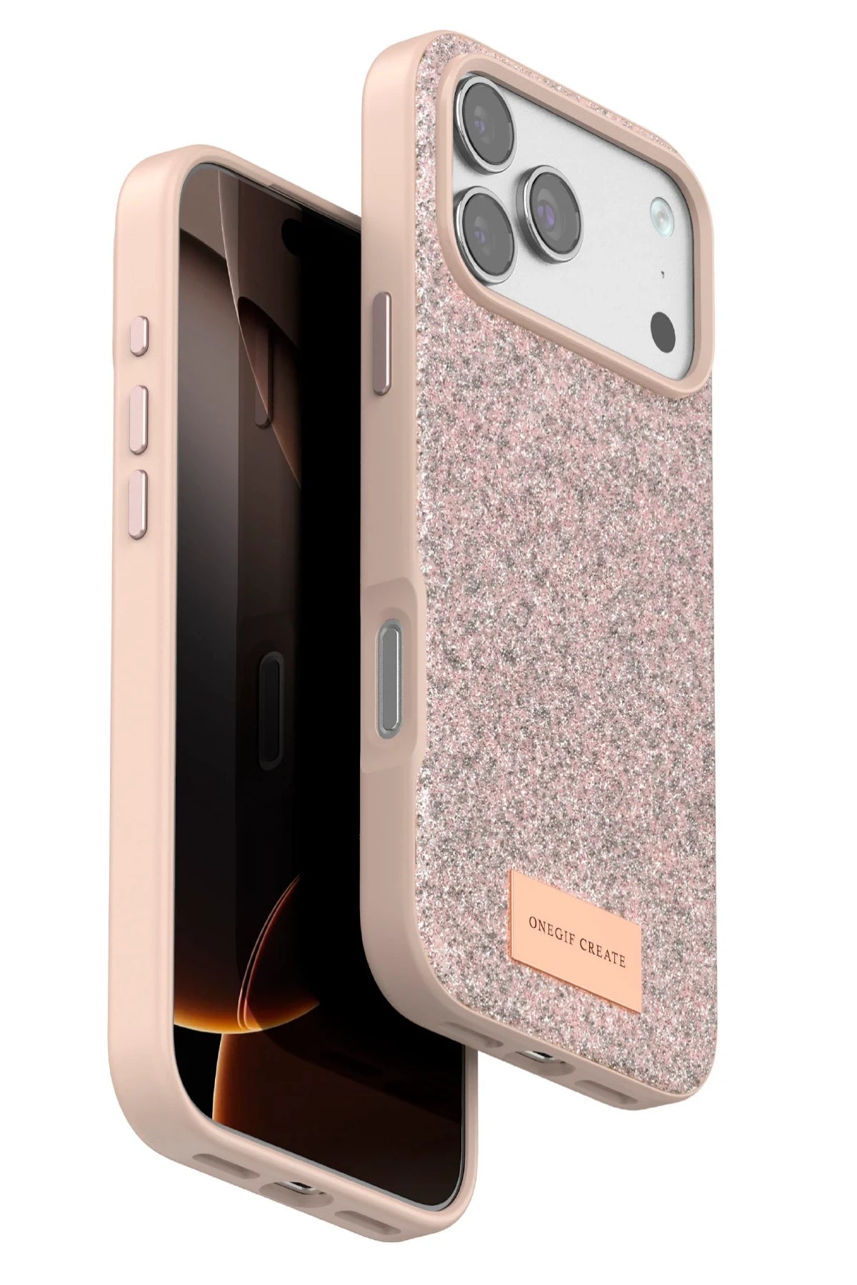 Onegif Apple iPhone 17 Pro Bright Simli Kapak - Pembe 1