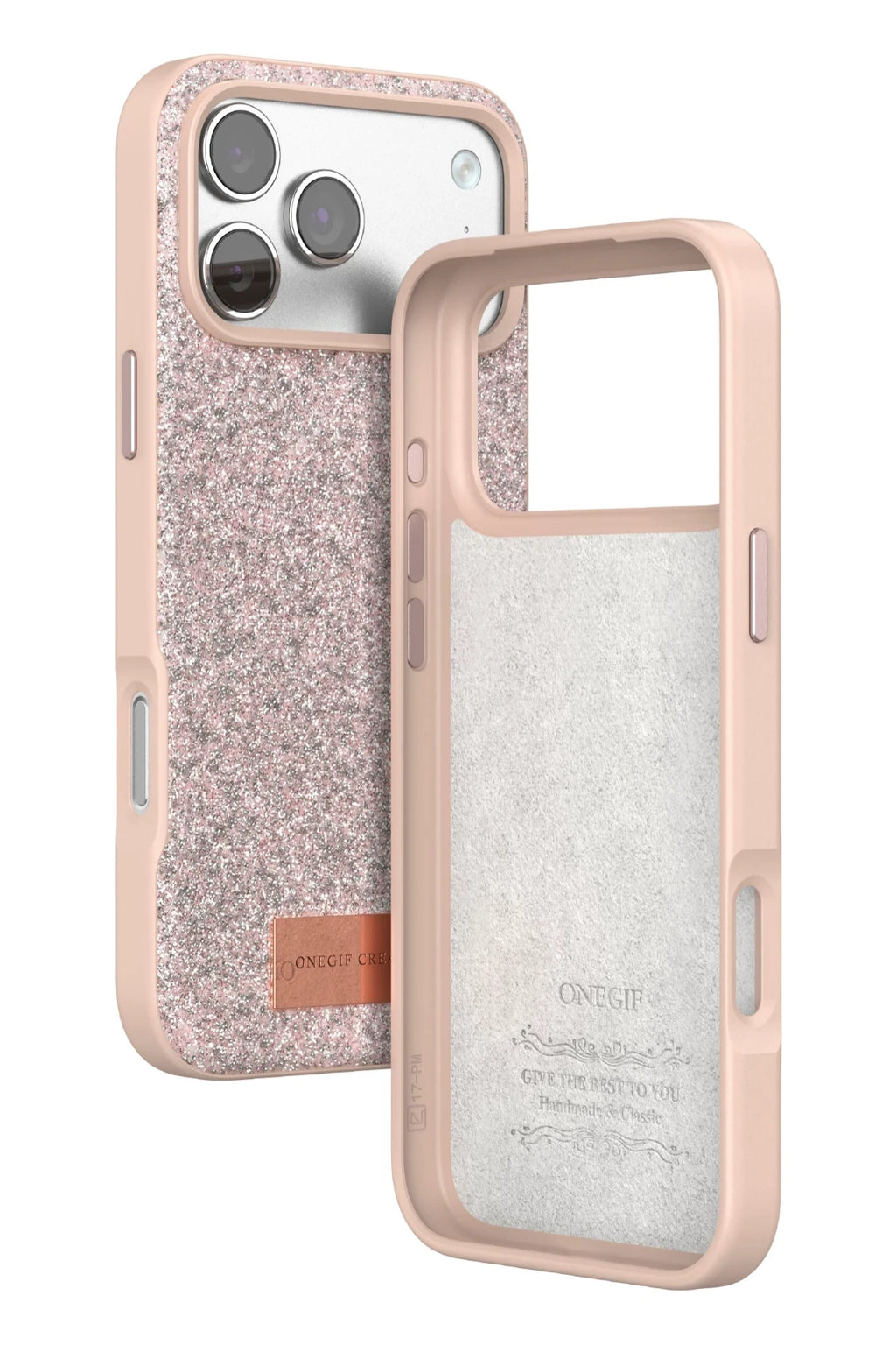 Onegif Apple iPhone 17 Pro Bright Simli Kapak - Pembe 3