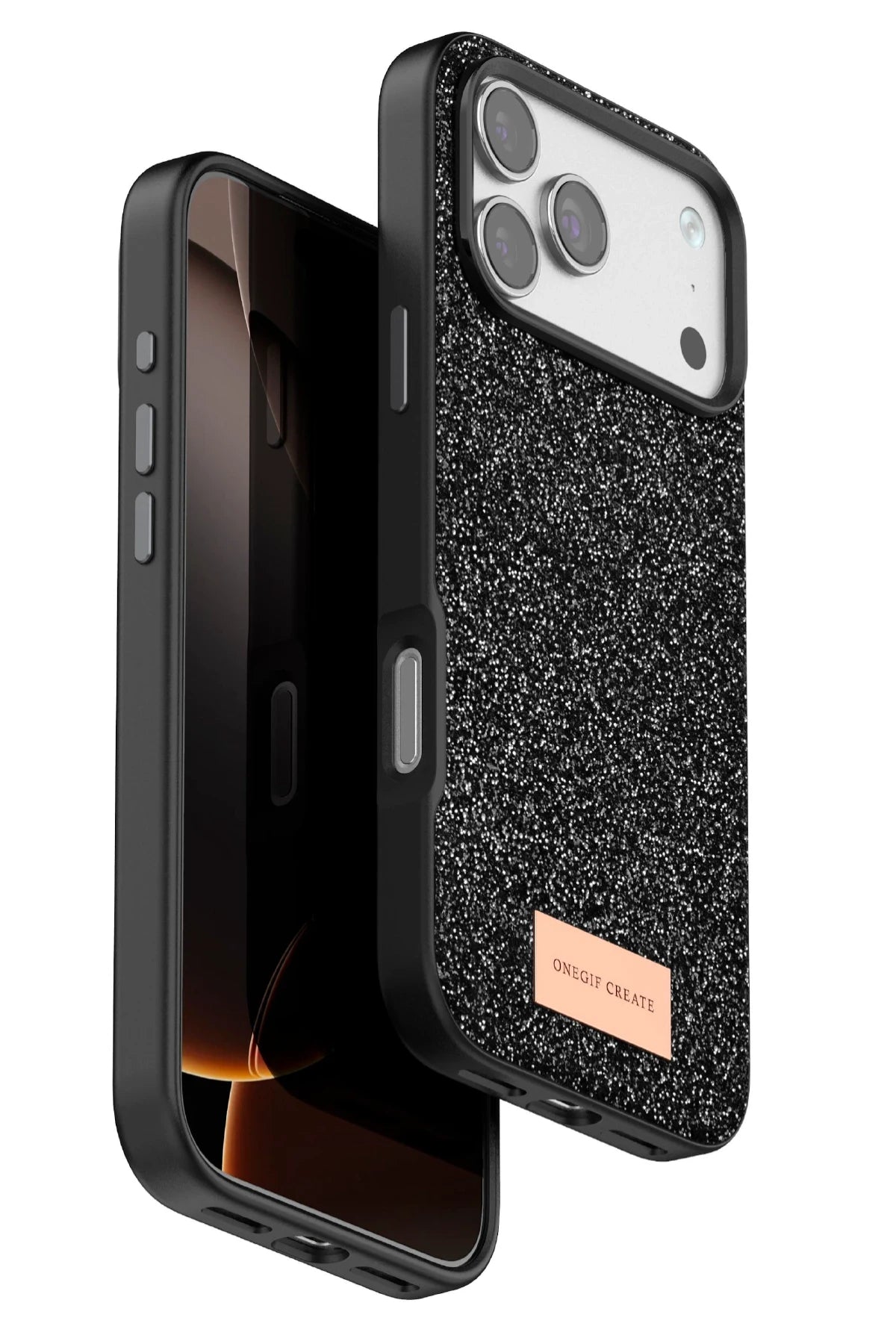 Onegif Apple iPhone 17 Pro Bright Simli Kapak - Siyah 1