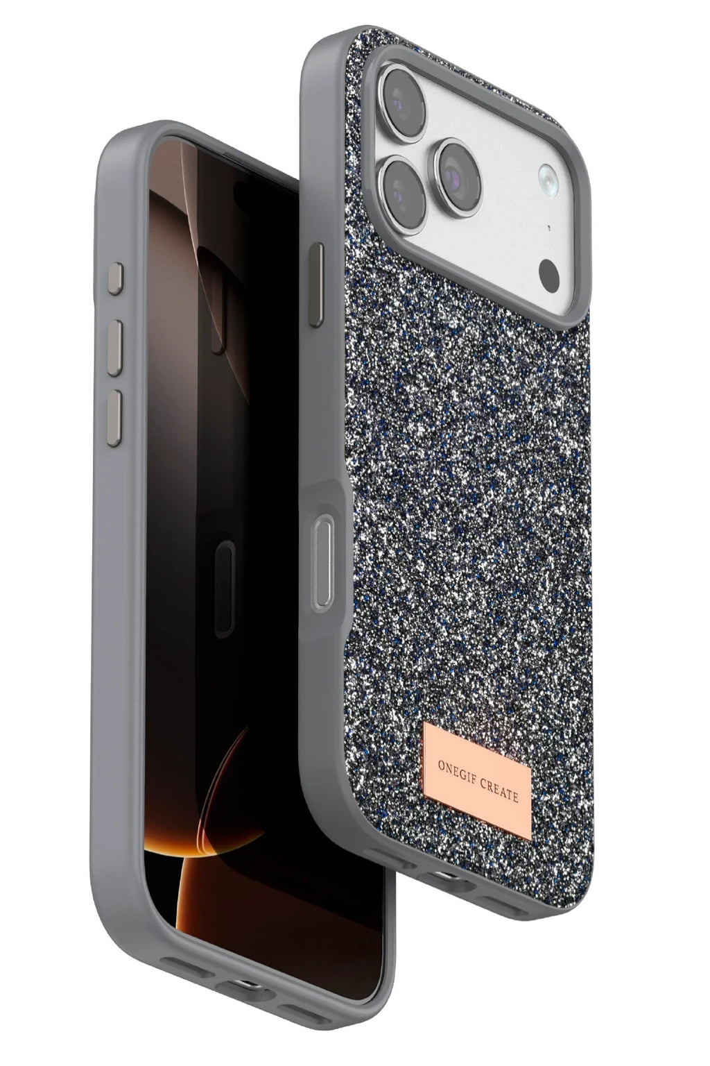 Onegif Apple iPhone 17 Pro Max Bright Simli Kapak - Gümüş 1