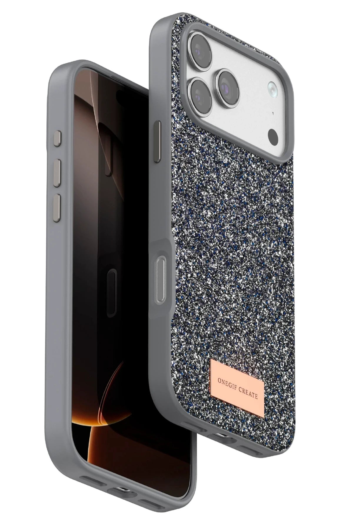 Onegif Apple iPhone 17 Pro Max Bright Simli Kapak - Gümüş 1