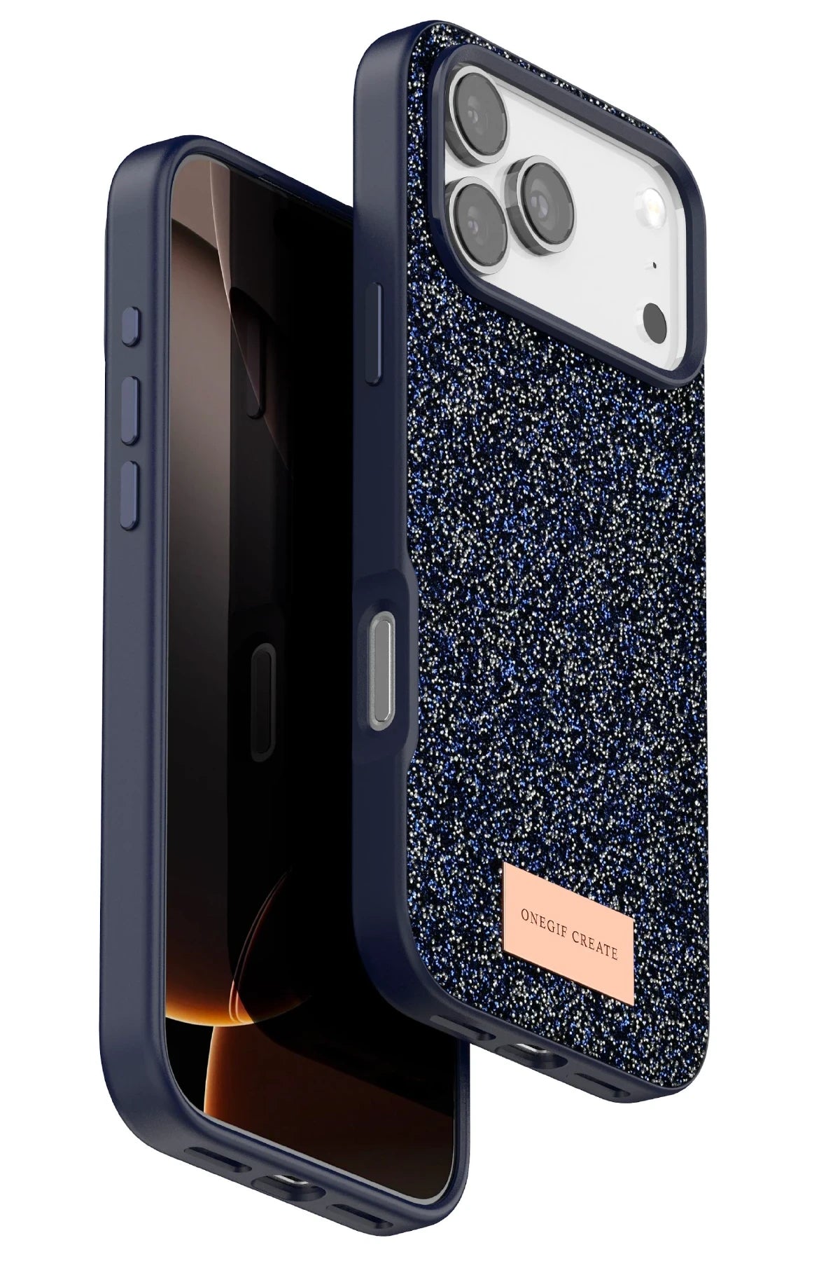 Onegif Apple iPhone 17 Pro Max Bright Simli Kapak - Mavi 1