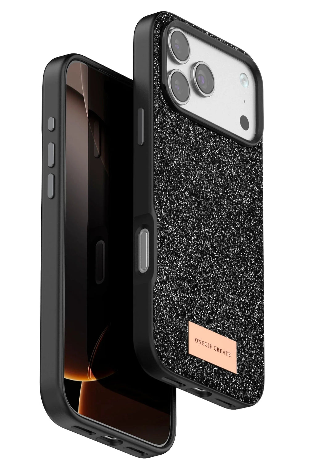 Onegif Apple iPhone 17 Pro Max Bright Simli Kapak - Siyah 1