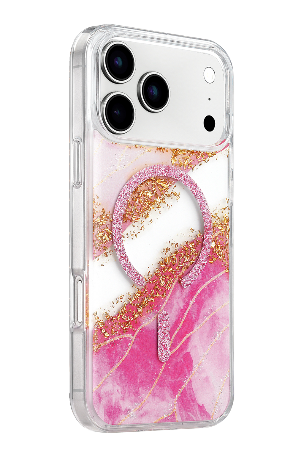 Onegif Apple iPhone 17 Pro Max Lotus Simli Magsafe Kapak - Pembe 2
