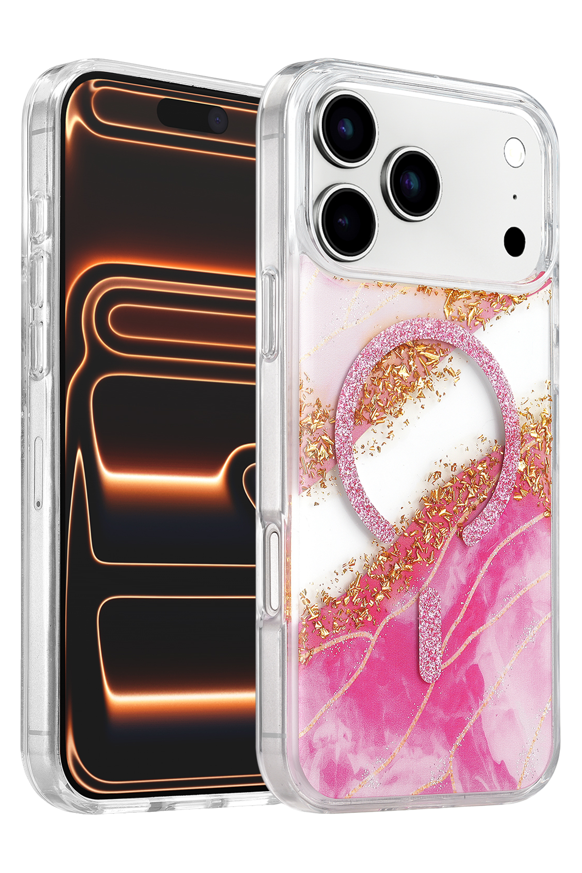 Onegif Apple iPhone 17 Pro Max Lotus Simli Magsafe Kapak - Pembe 1