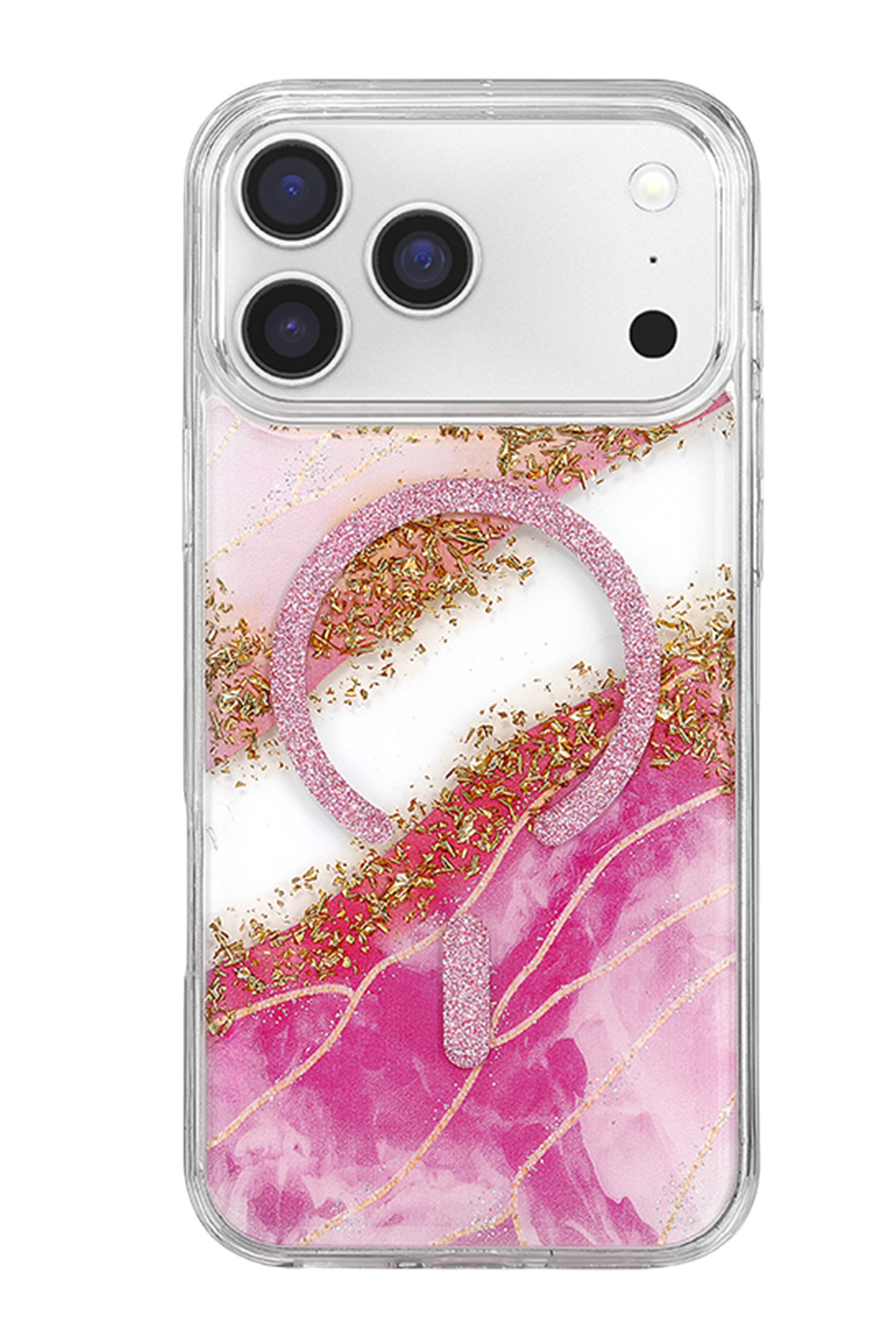 Onegif Apple iPhone 17 Pro Max Lotus Simli Magsafe Kapak - Pembe 3