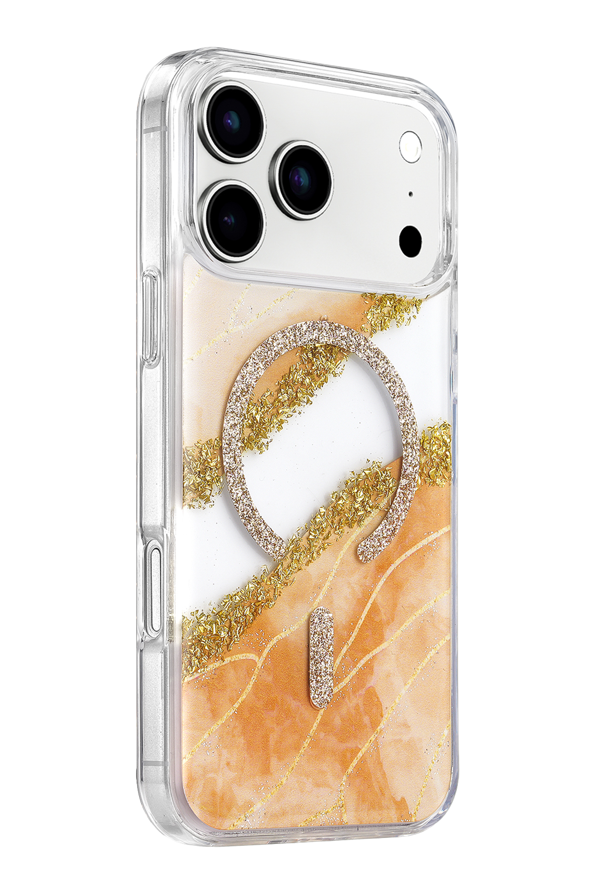 Onegif Apple iPhone 17 Pro Max Lotus Simli Magsafe Kapak - Turuncu 2