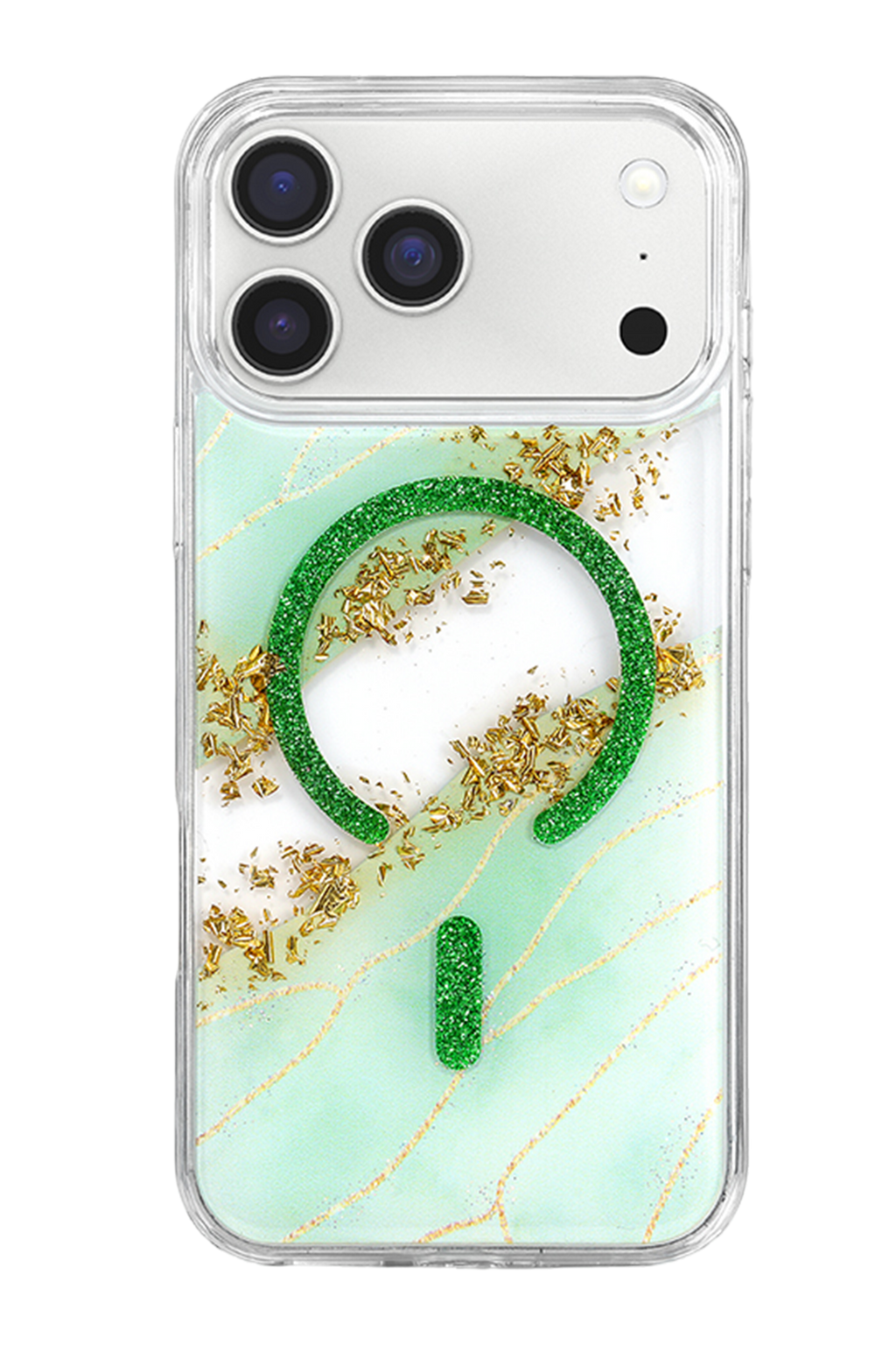 Onegif Apple iPhone 17 Pro Max Lotus Simli Magsafe Kapak - Yeşil 3