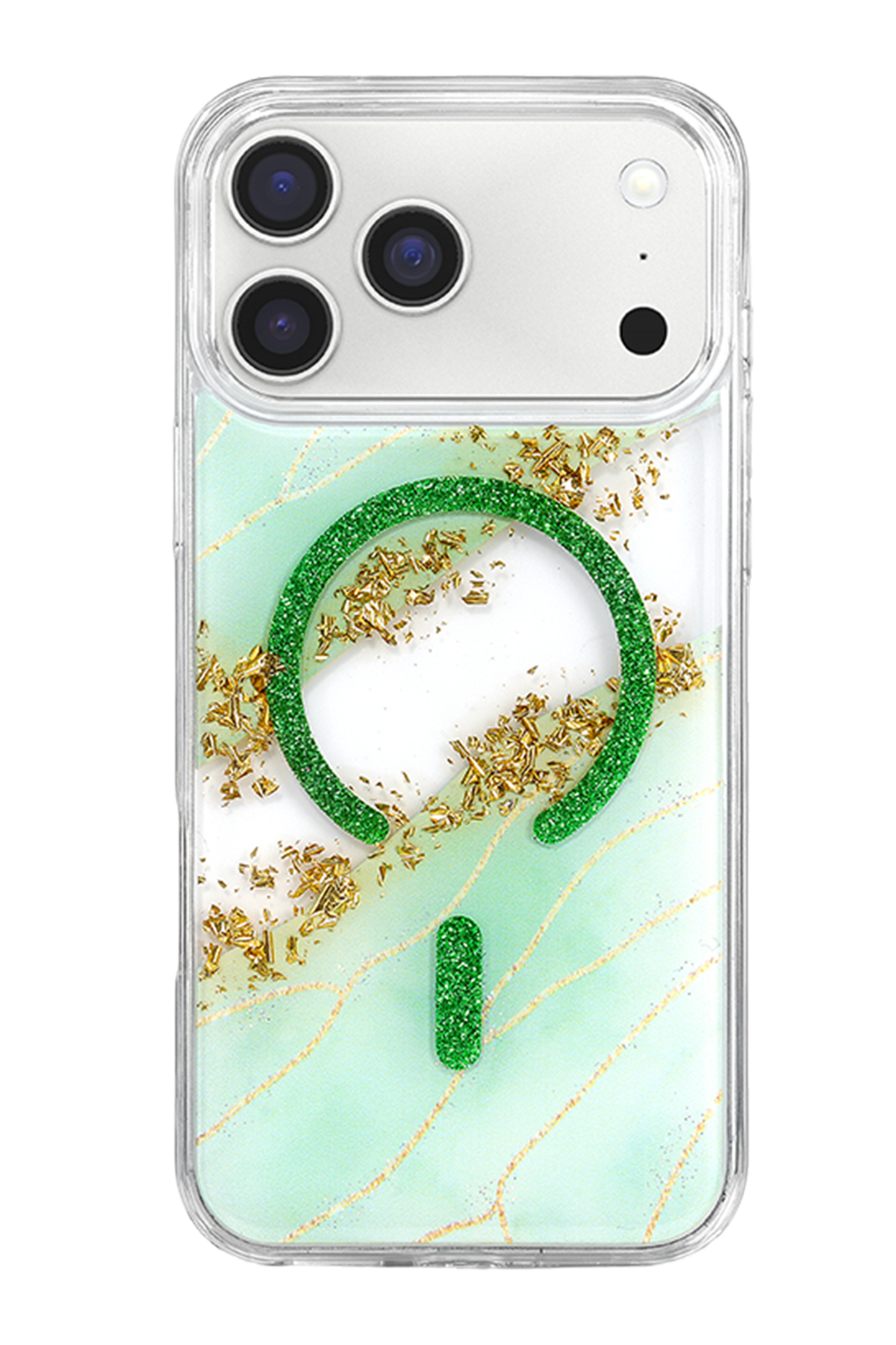 Onegif Apple iPhone 17 Pro Max Lotus Simli Magsafe Kapak - Yeşil 3