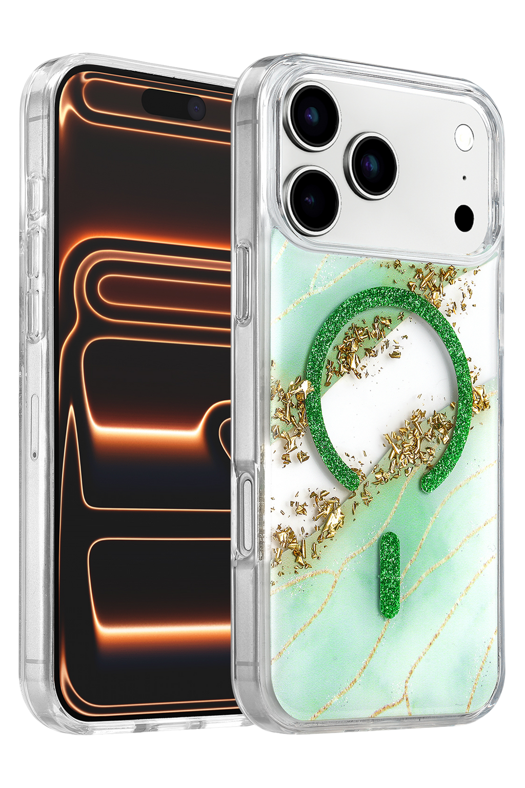 Onegif Apple iPhone 17 Pro Max Lotus Simli Magsafe Kapak - Yeşil 1