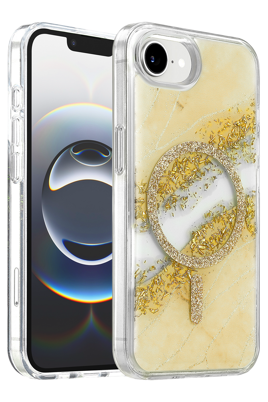 Onegif Apple iPhone 17E Lotus Simli Magsafe Kapak - Gümüş 1