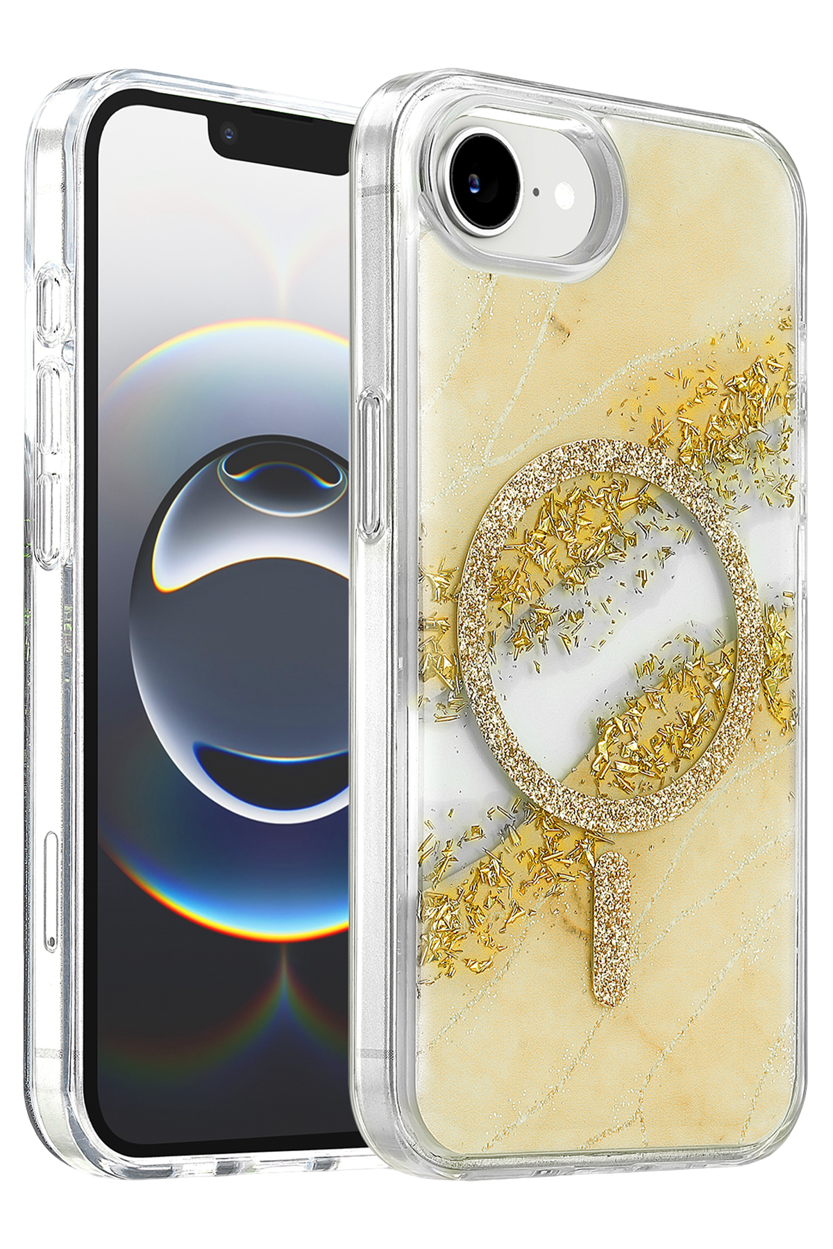 Onegif Apple iPhone 17E Lotus Simli Magsafe Kapak - Gümüş 1