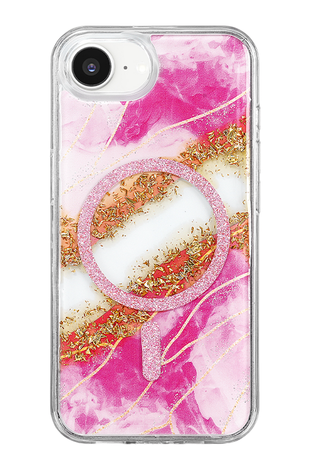 Onegif Apple iPhone 17E Lotus Simli Magsafe Kapak - Pembe 3