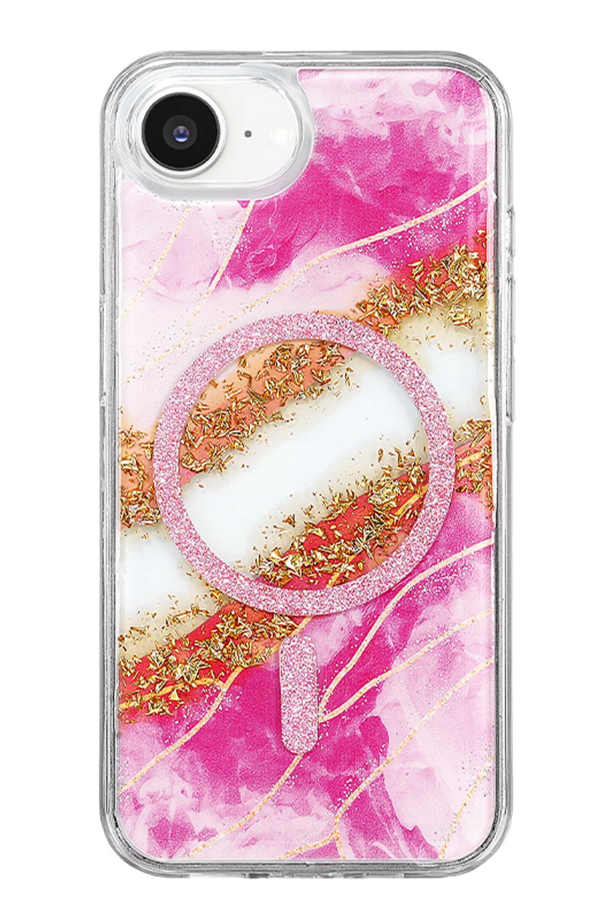Onegif Apple iPhone 17E Lotus Simli Magsafe Kapak - Pembe 3