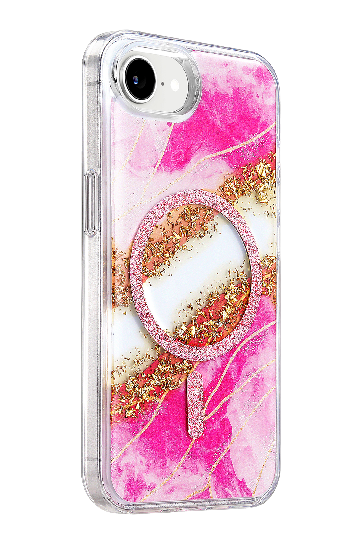 Onegif Apple iPhone 17E Lotus Simli Magsafe Kapak - Pembe 2