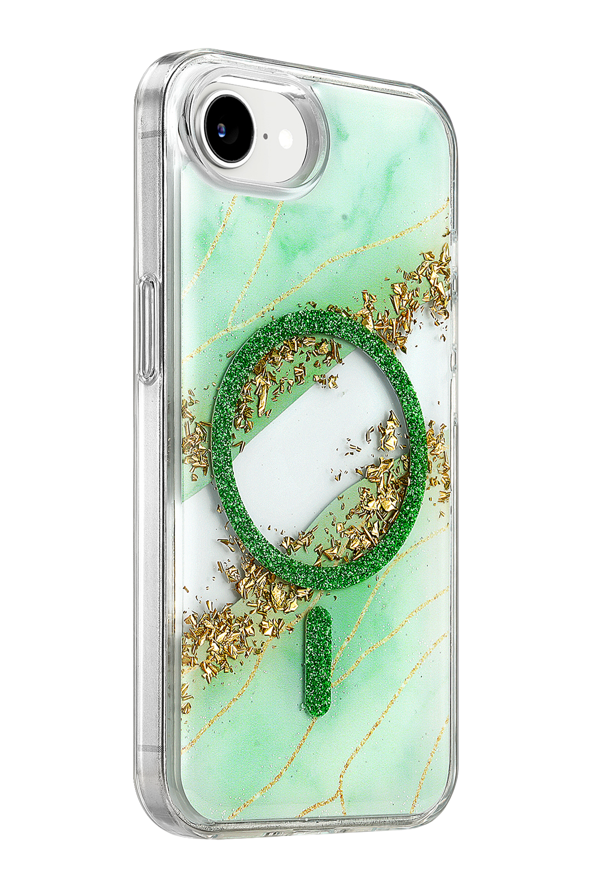 Onegif Apple iPhone 17E Lotus Simli Magsafe Kapak - Yeşil 2