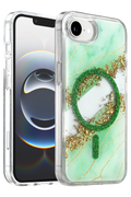 Onegif Apple iPhone 17E Lotus Simli Magsafe Kapak - Yeşil 1