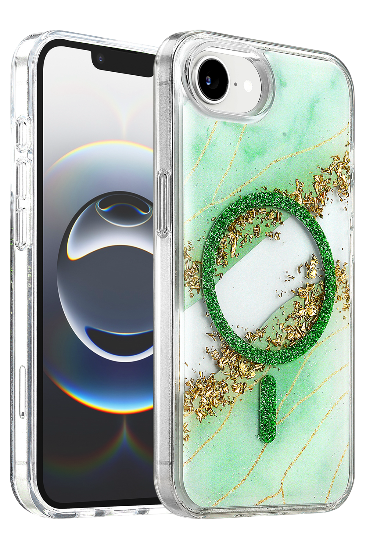 Onegif Apple iPhone 17E Lotus Simli Magsafe Kapak - Yeşil 1