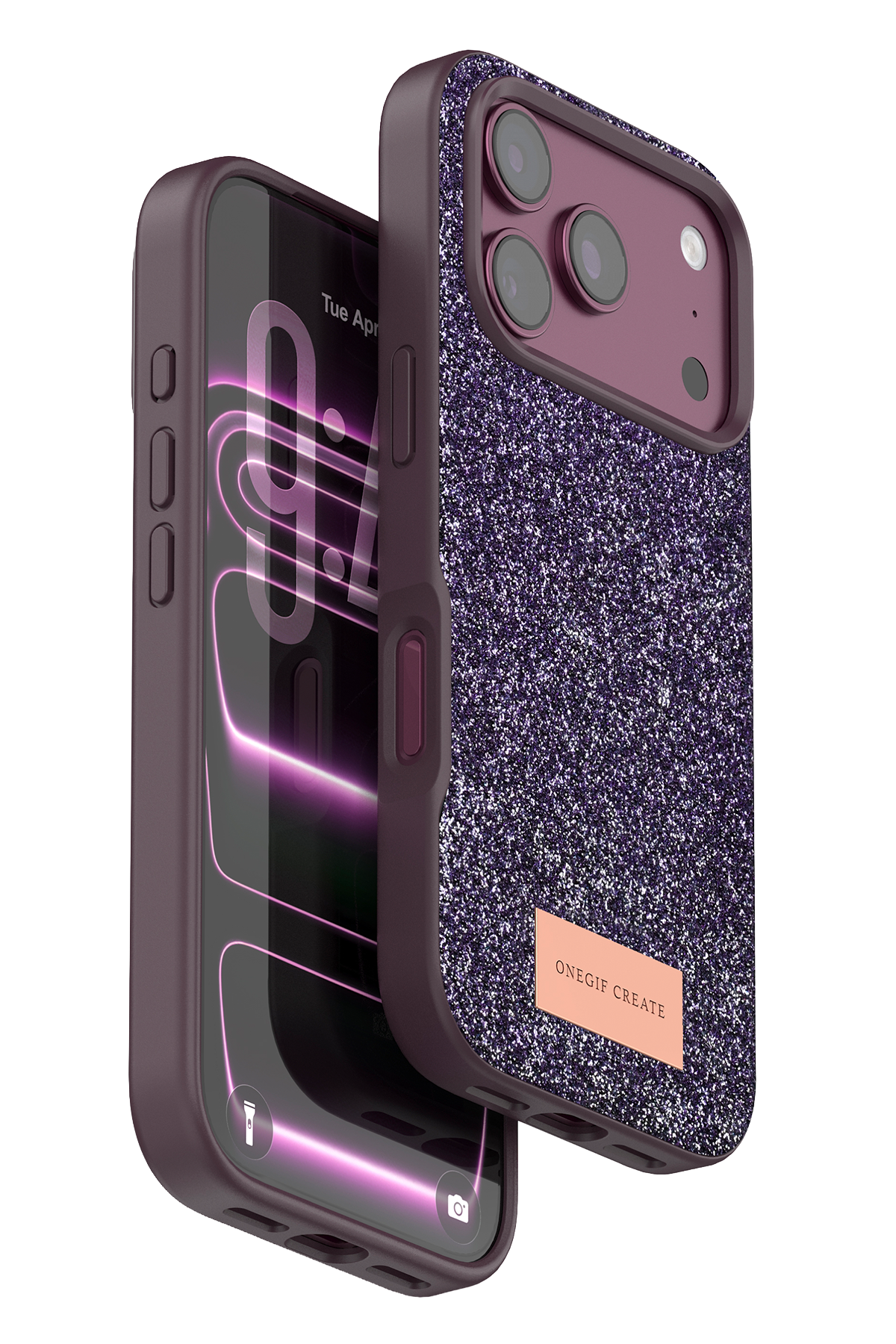 Onegif Apple iPhone 18 Pro Bright Simli Kapak - Bordo 1