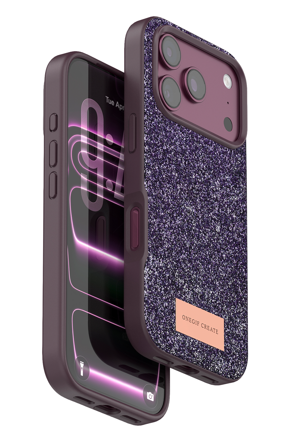 Onegif Apple iPhone 18 Pro Max Bright Simli Kapak - Bordo 1