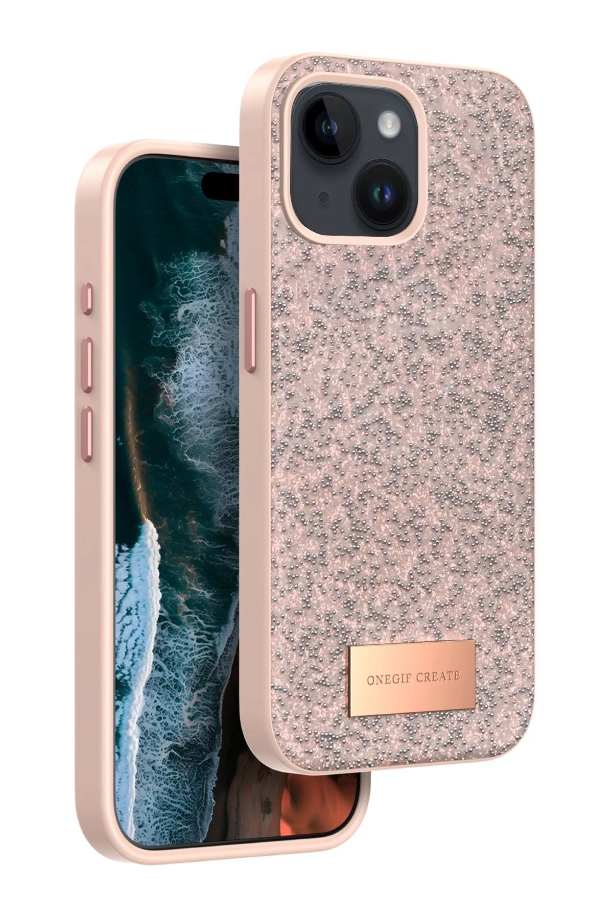 Onegif Apple iPhone 14 Bright Simli Kapak - Pembe 1