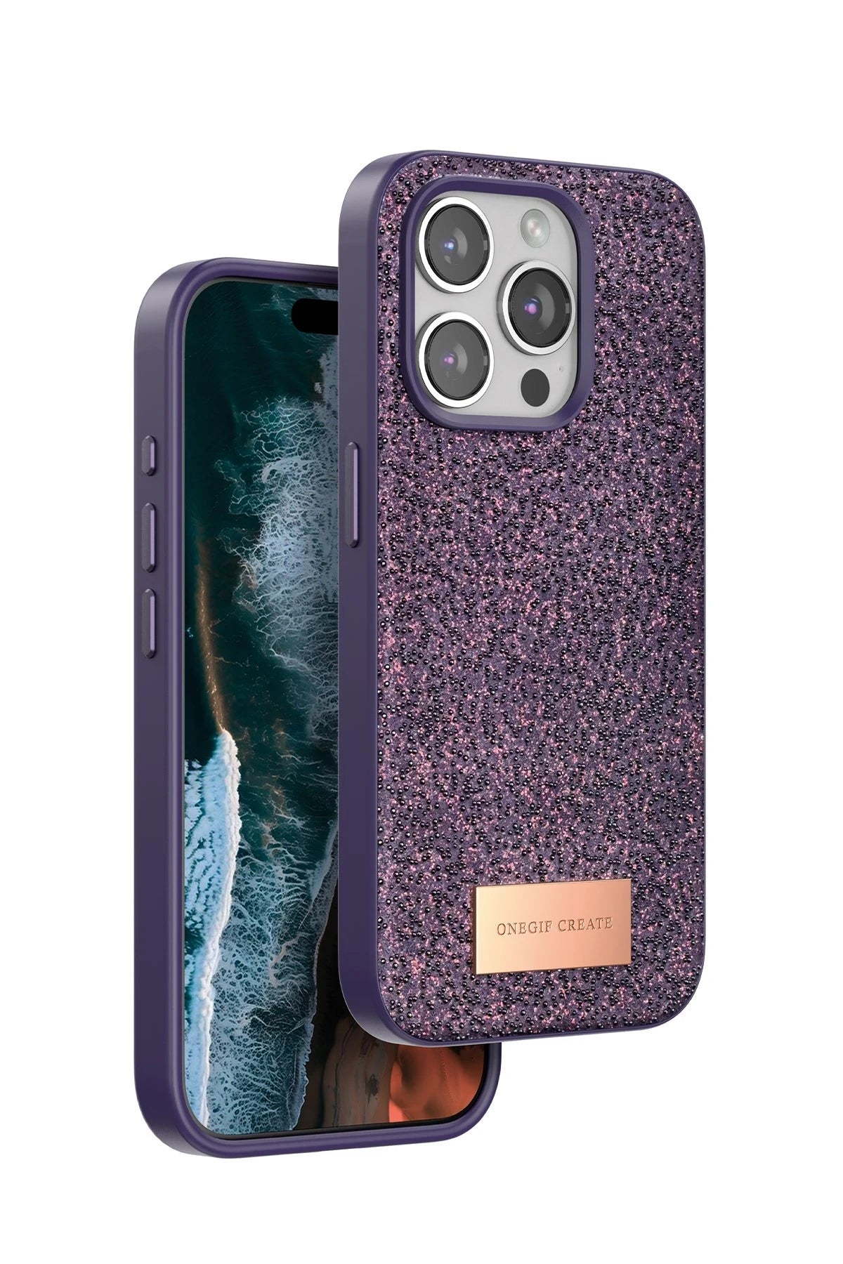 Onegif Apple iPhone 14 Pro Bright Simli Kapak - Derin Mor 1