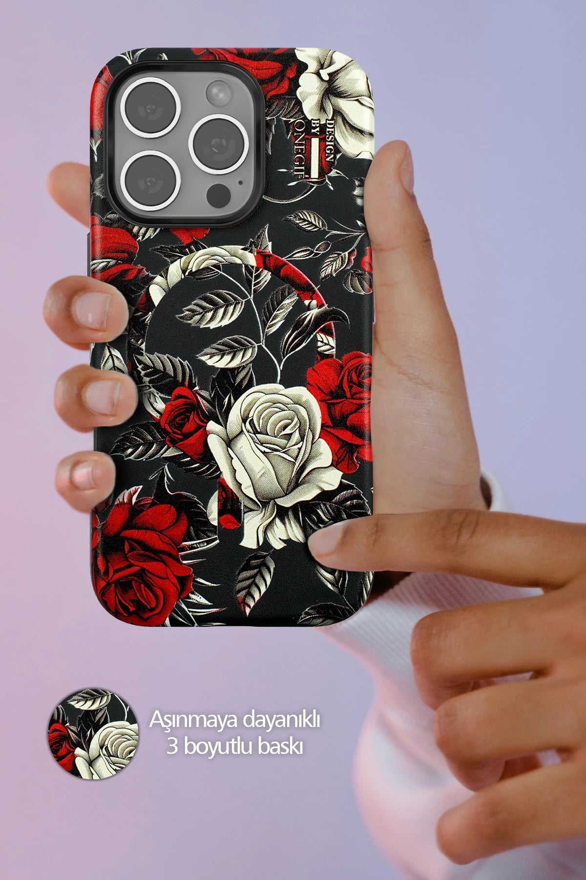Onegif Apple iPhone 14 Pro Flower Series Magsafe Kapak - Beyaz 3