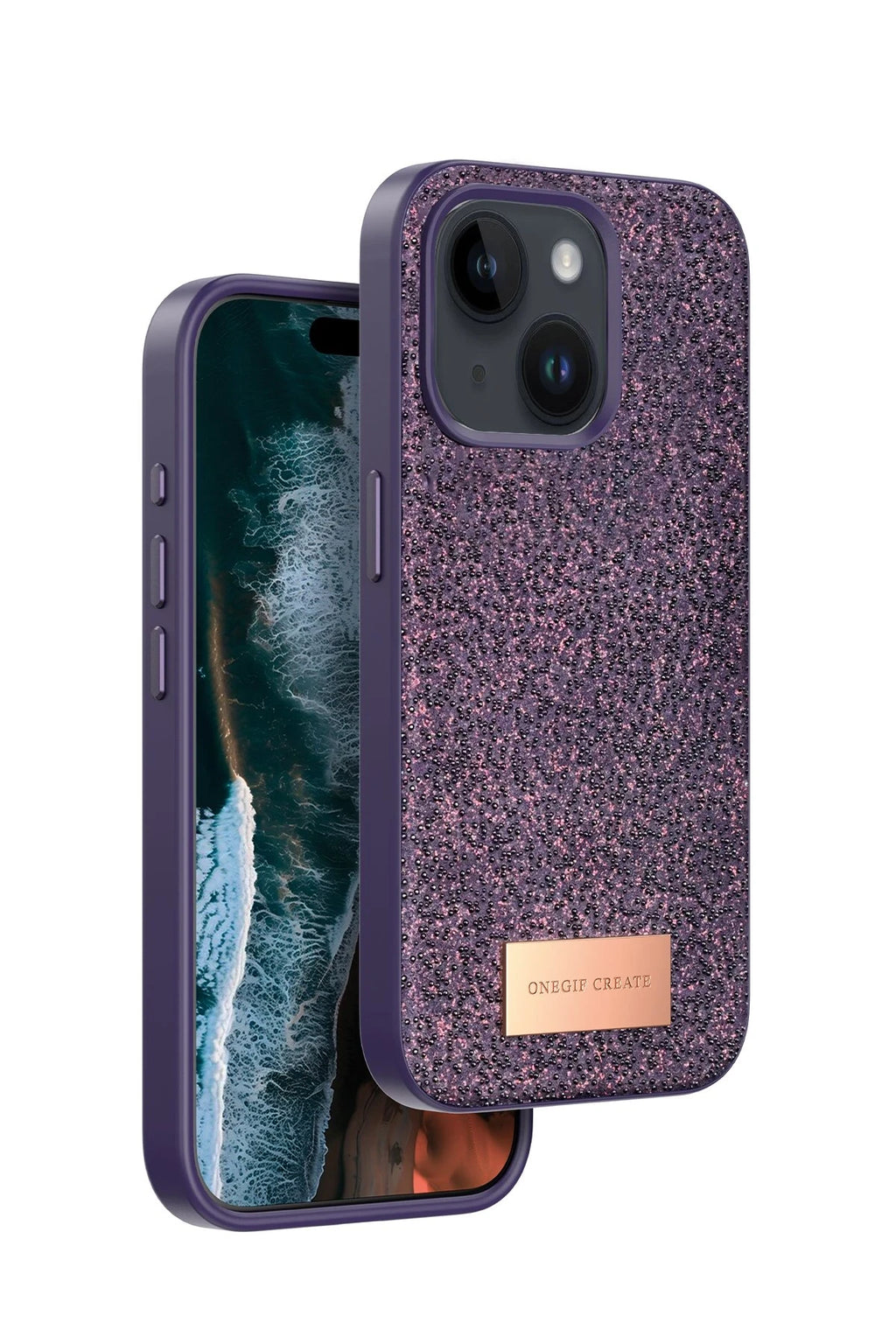 Onegif Apple iPhone 15 Bright Simli Kapak - Derin Mor 1