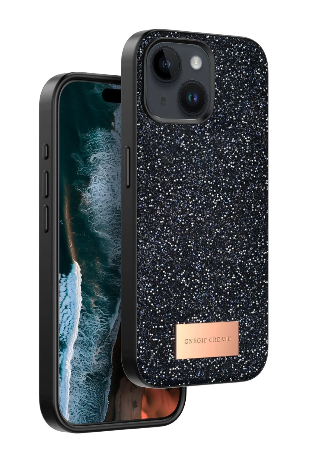 Onegif Apple iPhone 15 Bright Simli Kapak - Siyah 1