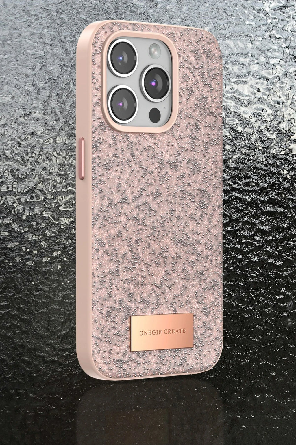 Onegif Apple iPhone 15 Pro Bright Simli Kapak - Gold 4