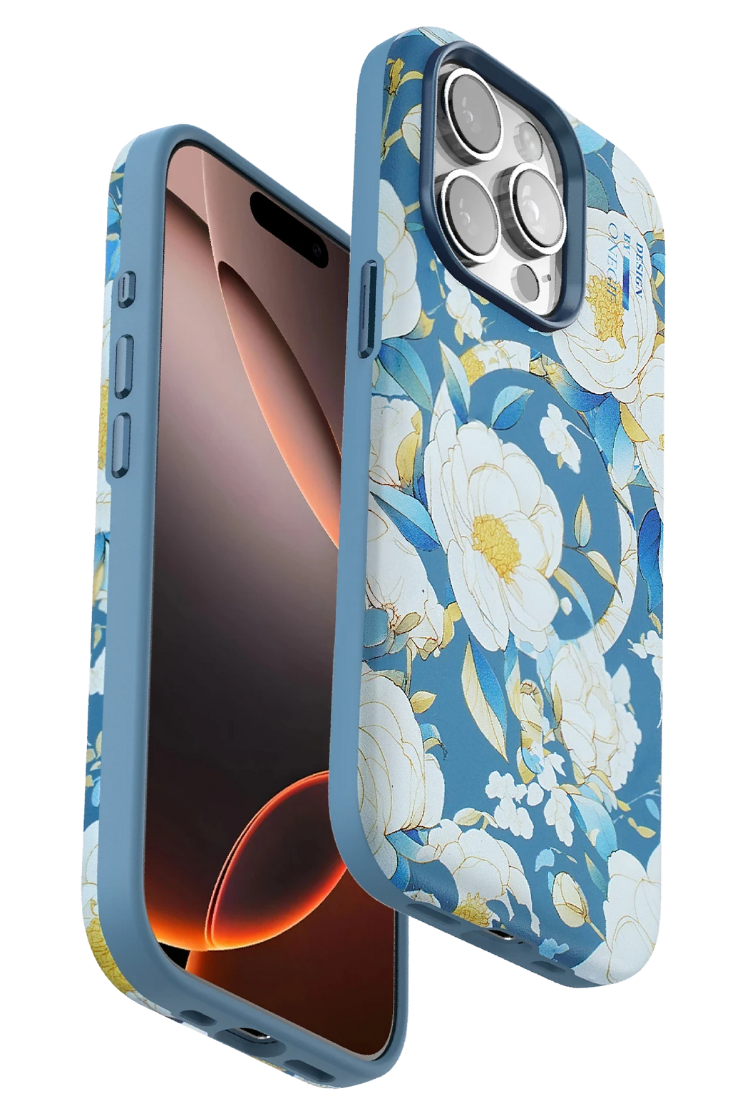 Onegif Apple iPhone 15 Pro Flower Series Magsafe Kapak - Mavi 1