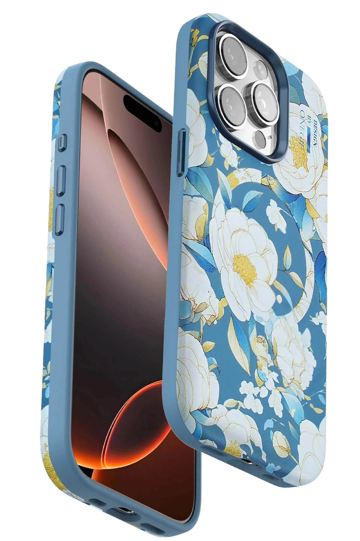 Onegif Apple iPhone 15 Pro Flower Series Magsafe Kapak - Mavi 1