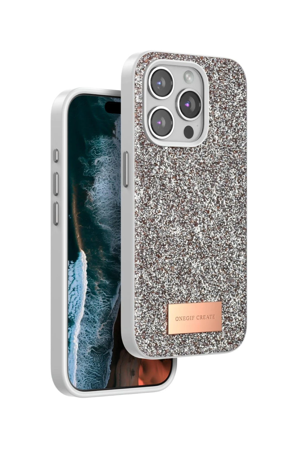 Onegif Apple iPhone 15 Pro Max Bright Simli Kapak - Gold 1