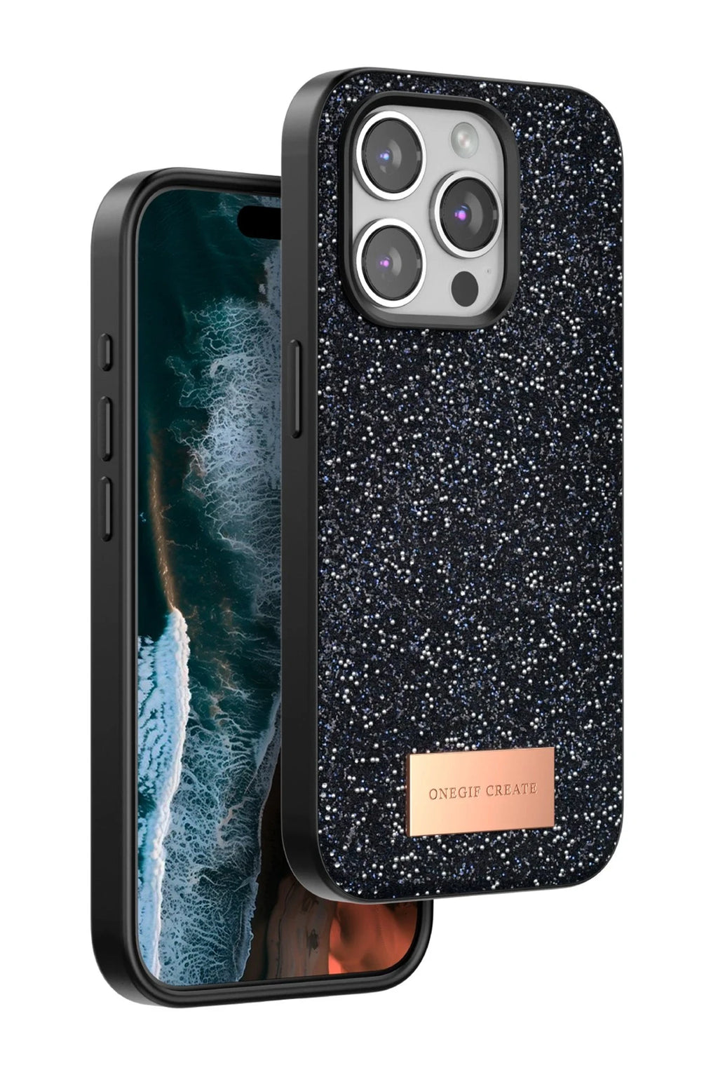 Onegif Apple iPhone 15 Pro Max Bright Simli Kapak - Siyah 1