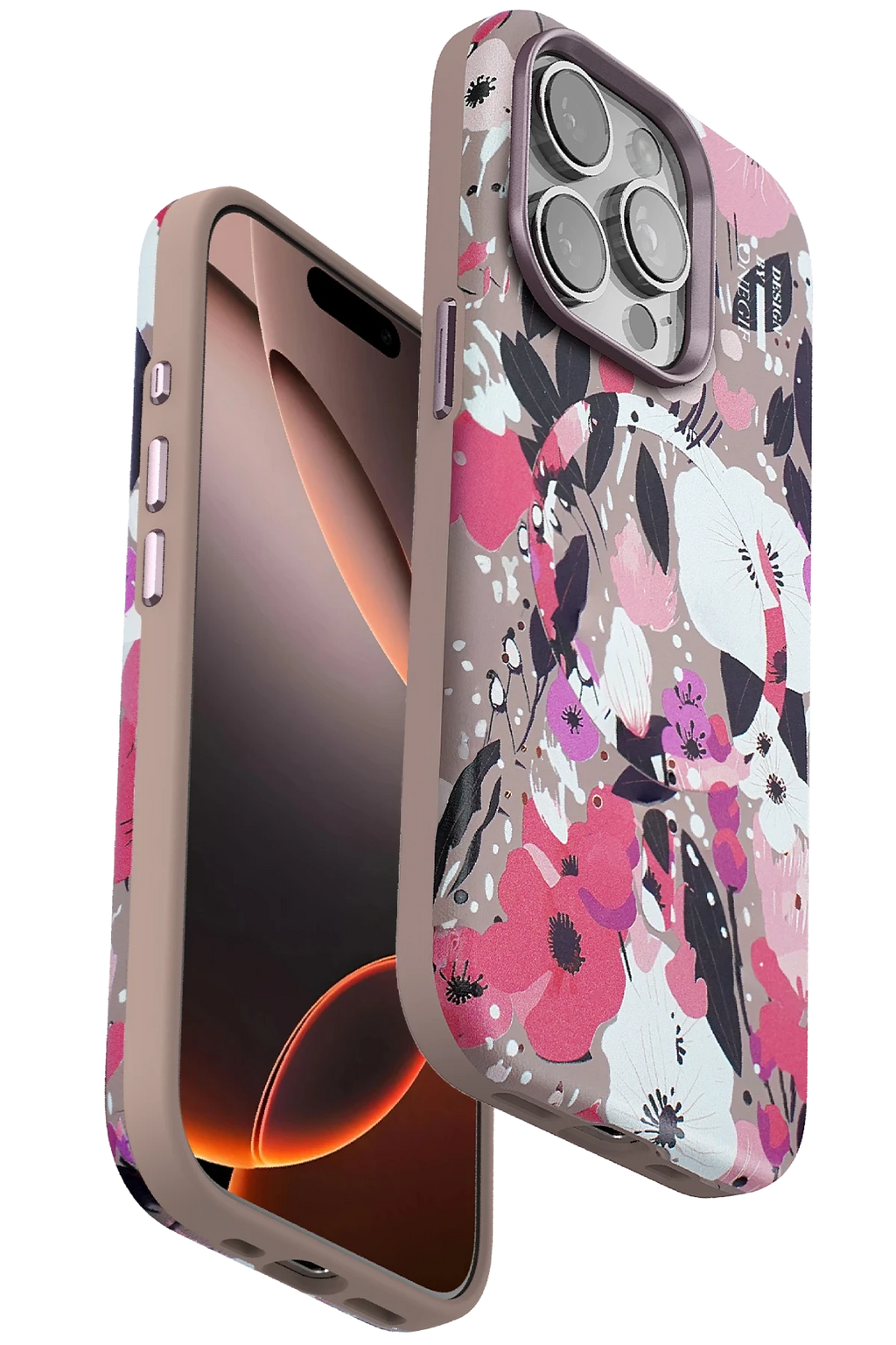 Onegif Apple iPhone 15 Pro Max Flower Series Magsafe Kapak - Pembe 1
