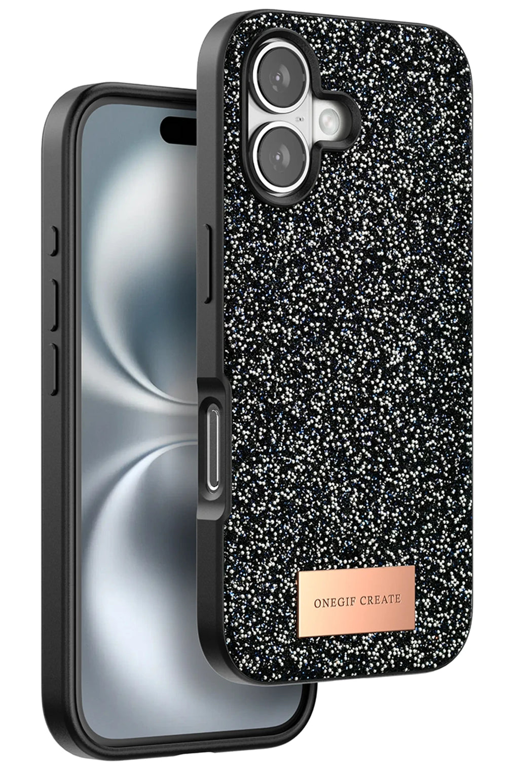 Onegif Apple iPhone 16 Bright Simli Kapak - Siyah 1