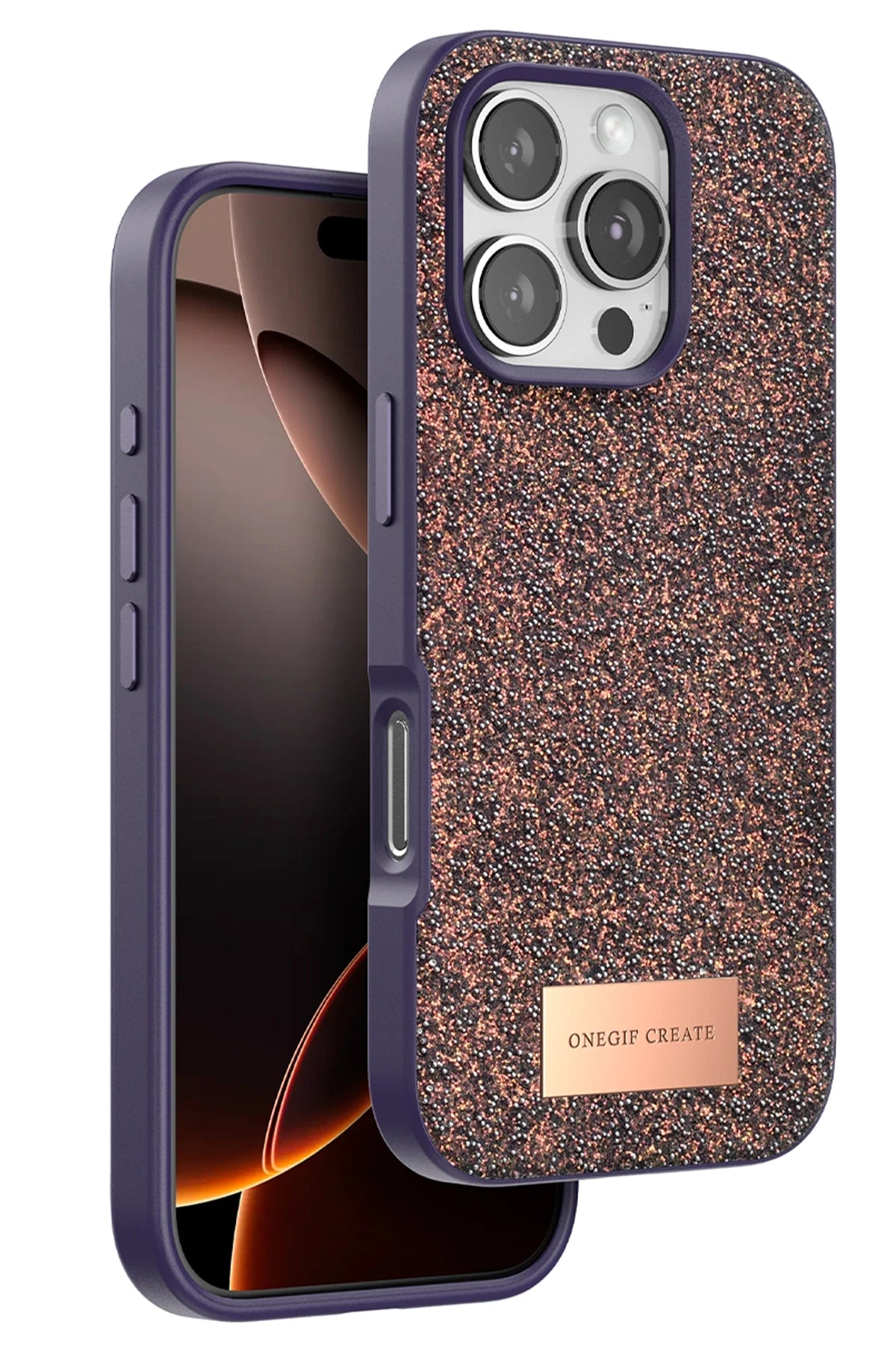 Onegif Apple iPhone 16 Pro Bright Simli Kapak - Derin Mor 1
