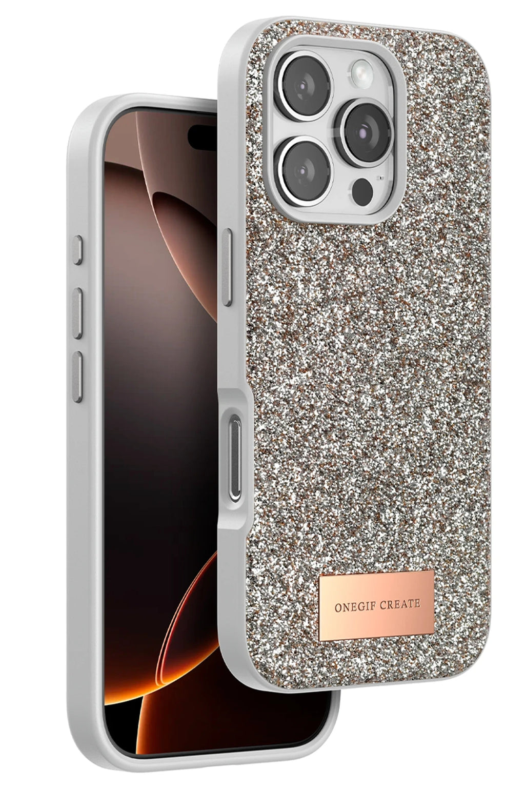 Onegif Apple iPhone 16 Pro Bright Simli Kapak - Gold 1