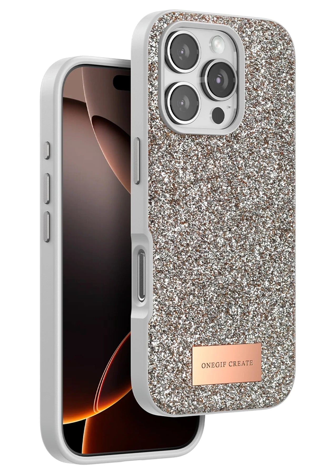 Onegif Apple iPhone 16 Pro Max Bright Simli Kapak - Gold 1