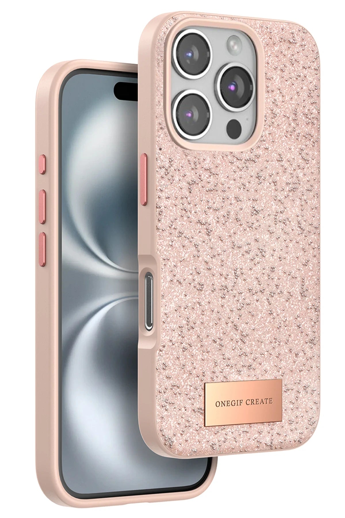 Onegif Apple iPhone 16 Pro Max Bright Simli Kapak - Pembe 1