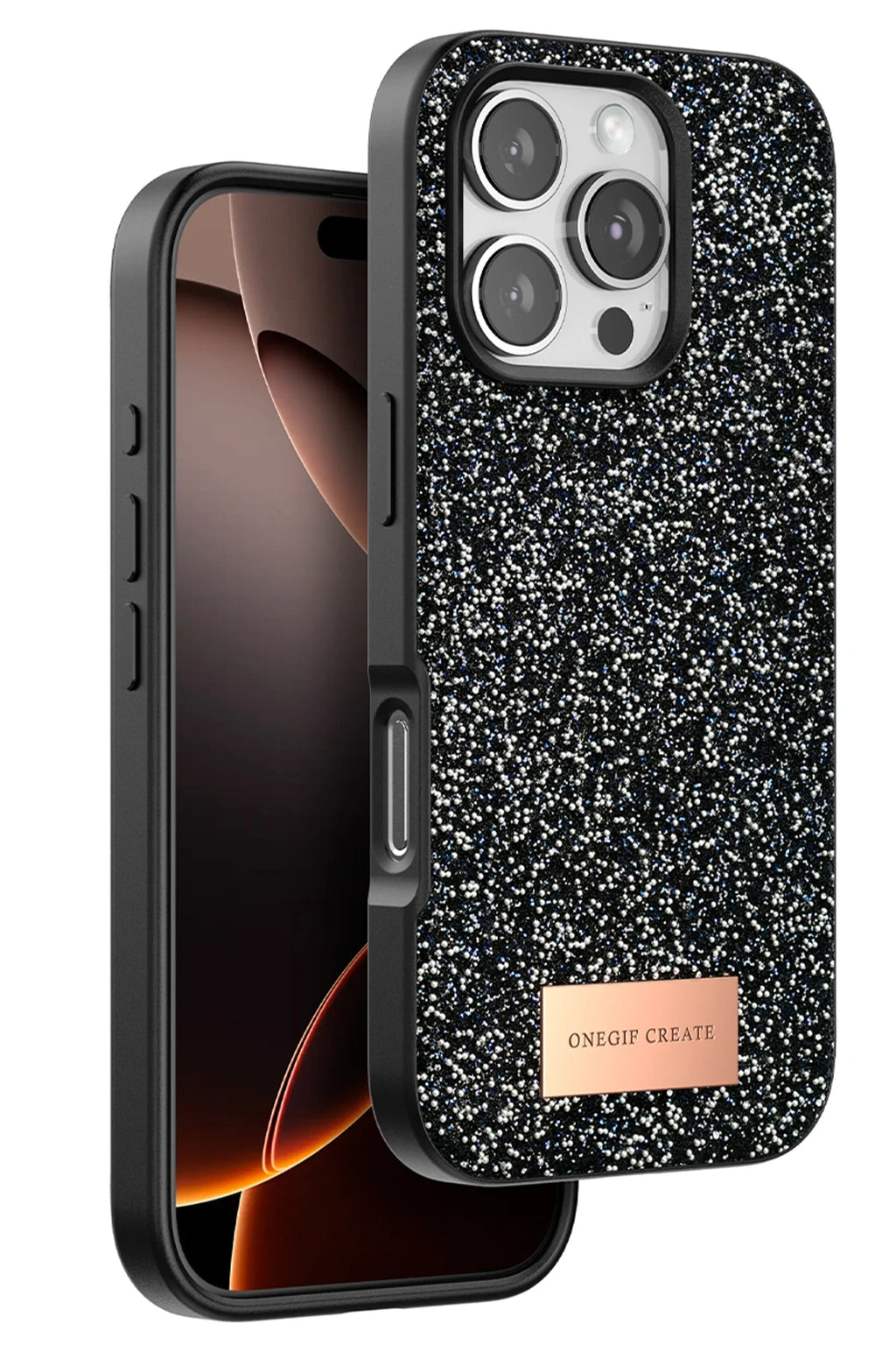 Onegif Apple iPhone 16 Pro Max Bright Simli Kapak - Siyah 1